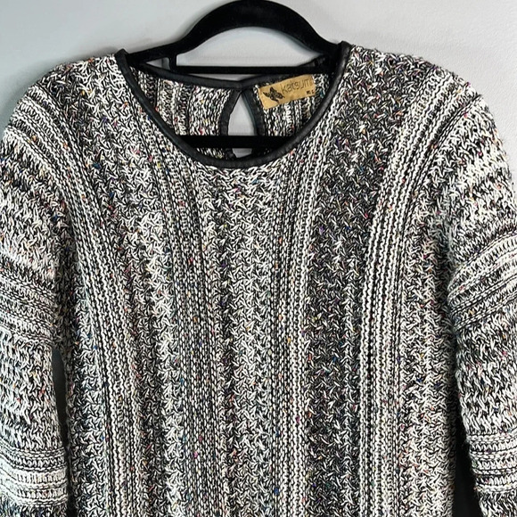 KATSUMI Ribbed Drop Shoulder Knit Sweater Black Mix Leather Trim Mobwife M/L - Picture 3 of 11